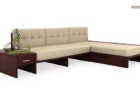 Sofa L Mndw Cortez L Shaped Wooden sofa Mahogany Finish Online In India